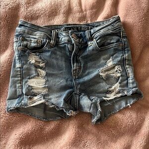 American Eagle Outfitters Women's Ripped Blue Jean Shorts